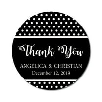 Darling Souvenir Round 45 Pcs Polka Dot Thank You Stickers Wedding Personalized Bride Groom Names And Date Envelope Seals-Black