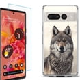 thumbnail image 1 of Shockproof Bumper Phone Case for Google Pixel 7, with Tempered Glass Screen Protector, by OneToughShield ® - Wolf Snow, 1 of 4
