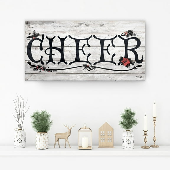 Black and Beige 'Cheer' Christmas Canvas Wall Art Decor 8" x 16"