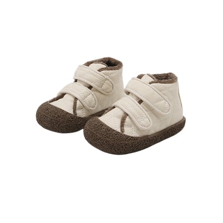 

Lacyhop Unisex-Child Crib Shoes Magic Tape Ankle Boots Soft Sole Toddler Booties Walking Lightweight Flats Anti-skid Plush Lining Casual Boot Beige 6.5C