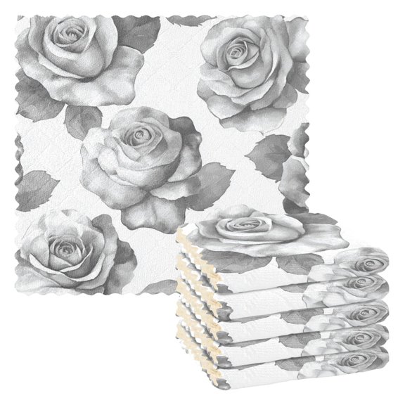 6 Pieces of Kitchen Towels 11x11Inch Kitchen Dish Cloths Kitchen Dish Towels Reuseable Cleaning Cloths Gray Flowers Seamless