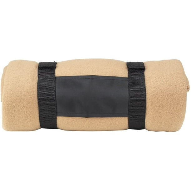 (D) Fleece Blanket with Carrier Backpack Bag for Outdoor (Brown
