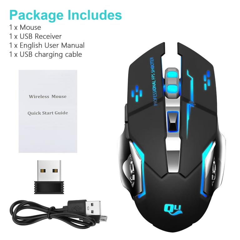 TSV Rechargeable 2.4G Wireless Gaming Mouse, RGB LED, 3DPI, Silent