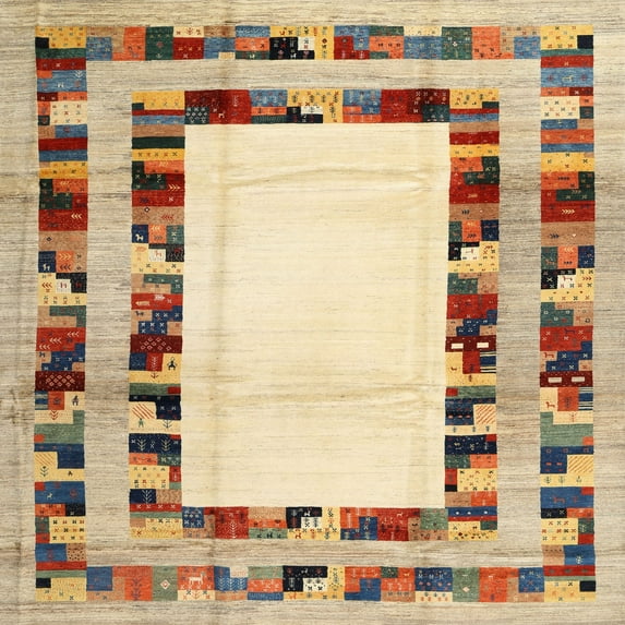 Ahgly Company Machine Washable Indoor Square Contemporary Brown Gold Area Rugs, 5' Square