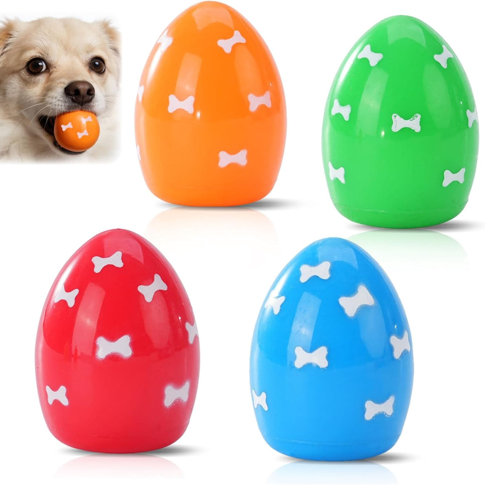 Soft Squeaky Bouncing Egg Dog Toy, Cute Easter Design Interactive Throw Toy for Small Dogs & Puppies, Indoor Outdoor Pet Play Toy