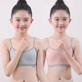 thumbnail image 3 of Girls Cotton Stretch Seamless Training Bra, Spaghetti Strap Cami Crop Bralette with Striped Vest, Breathable for Tweens, 3 of 5