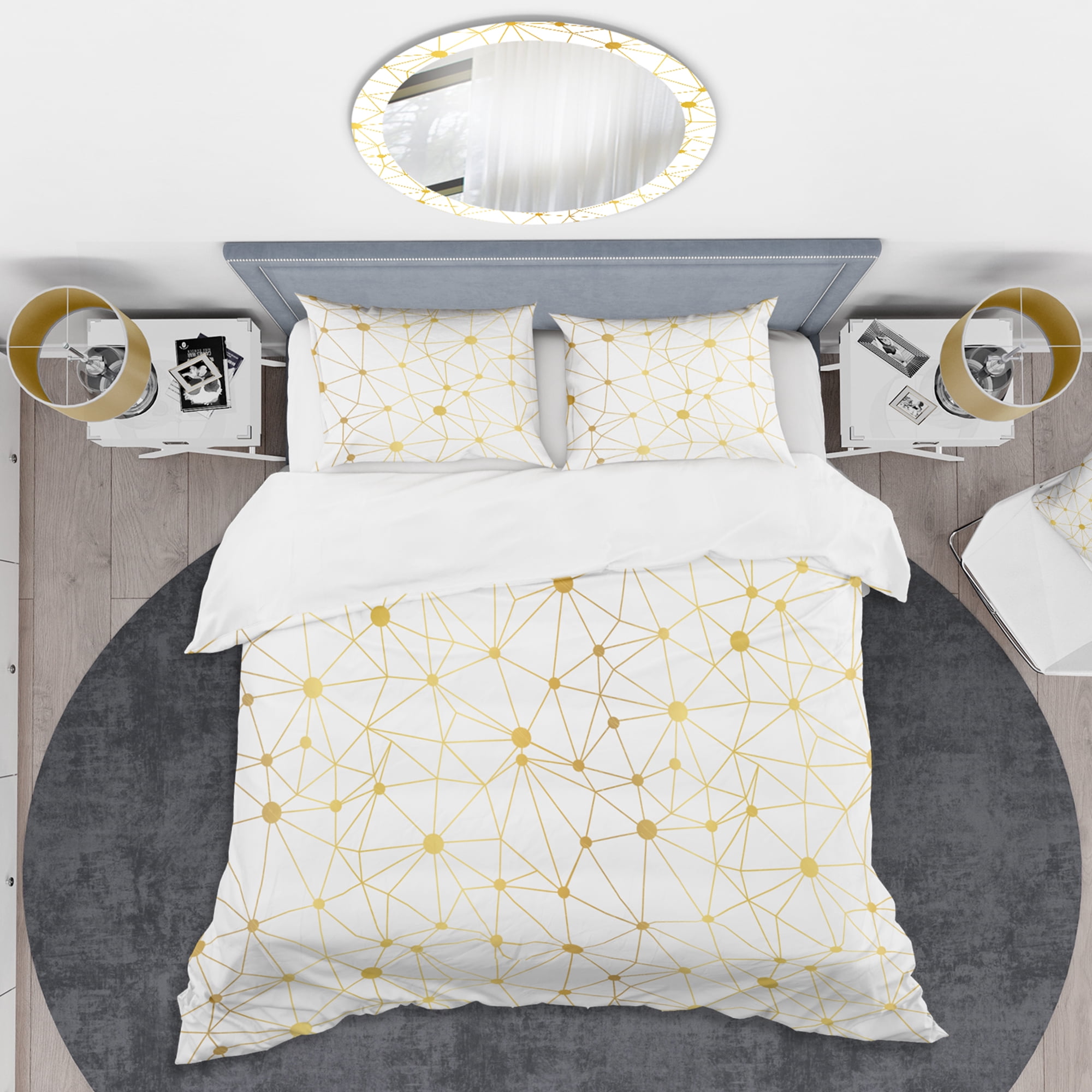 Designart 'Golden Grid I' Mid-Century Modern Duvet Cover Set