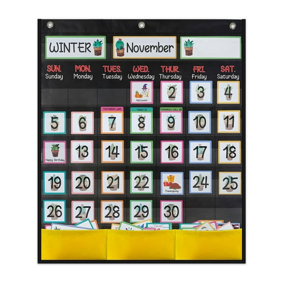 Classroom Monthly Calendar Pocket Chart with 89 Cards for Students Classroom Home School Supplies