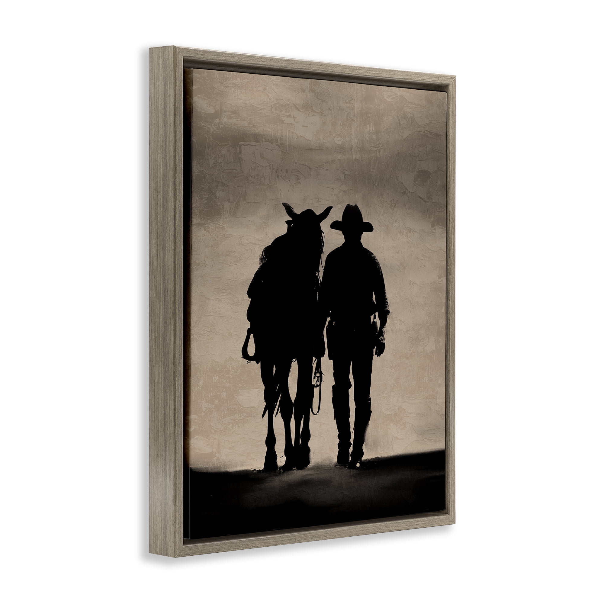 Stupell Industries Best Friends Horse & Cowboy People Painting Brown Floater Framed Canvas Art Print Wall Art, 17 x 21