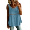 thumbnail image 5 of Sevevn Women's Sleeveless Lace Trim Tank Tops Round Neck Loose Fit Casual Summer Blouse Tunic Shirts Blue L, 5 of 6