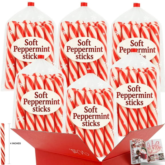 Peppermint Candy Sticks, Soft Red & White Mints, 6 Bag Pack, Perfect for Hot Cocoa, Coffee, Tea, Baking & Gifts