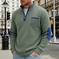 thumbnail image 2 of TOUMENY Men Sweater Zip Mock Neck Long Sleeve Casual Pullover Fall Winter Loose Solid Knit Tops Army Green L, 2 of 5