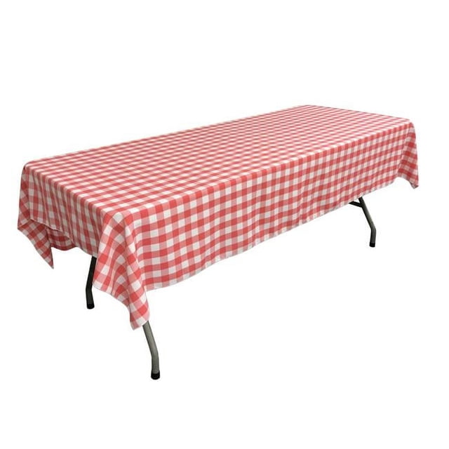 LA Linen TCcheck60x90-CoralK55 Polyester Gingham Checkered Rectangular Tablecloth, White & Coral - 60 x 90 in.