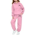 thumbnail image 2 of ZHOGXU Big Boys Girls Outfits 2 Piece Long Sleeve Bow Print Pocket Hoodies And Joggers Fashion Comfortable Sets For Casual Wear And Outdoor Activities Pink 10-11 Years, 2 of 6