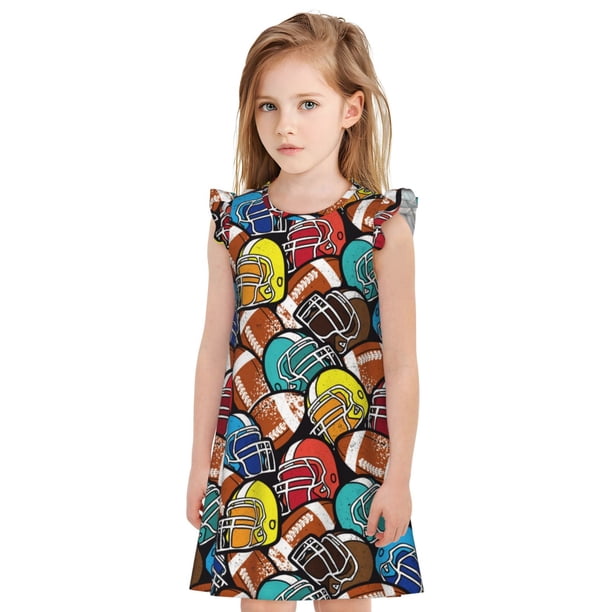 Fotbe American Football Vestido de Dormir para Niñas de 3 a 10 Años, Mangas Cortas, Estilo Princesa, Pijama Camisón con Mangas Voladas-Large