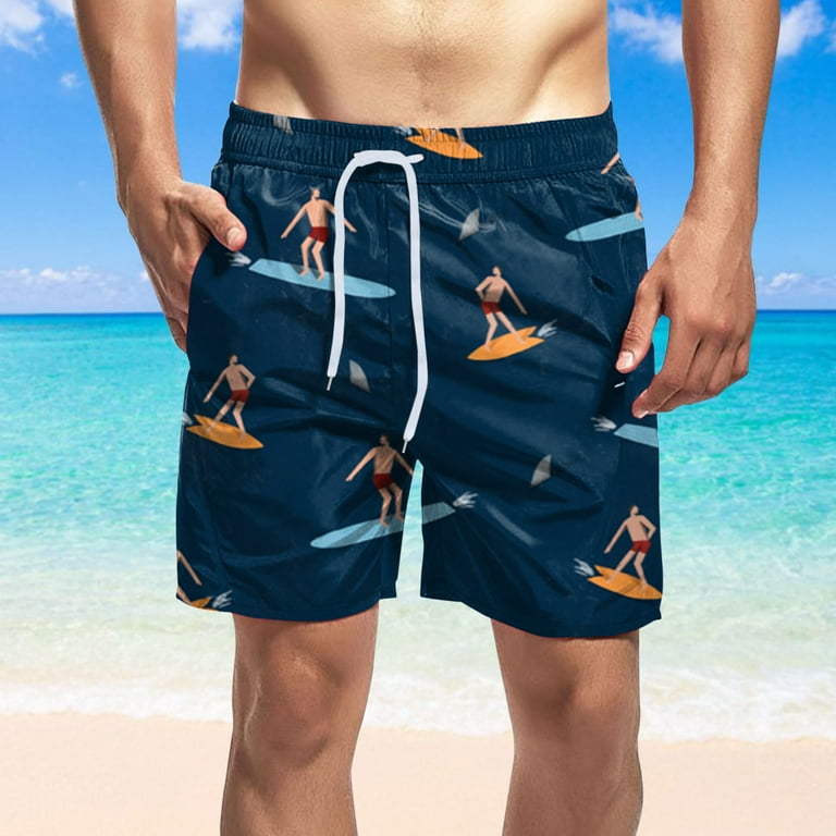 Pzocapte 4 of July Beach Shorts Waist Men Swim Trunks 7 Inch Tropical  Hawaii with Boxer Brief Liner Boy Shorts Pull-on Lace-Up Polyester Mens  Swim 7