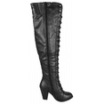 thumbnail image 4 of Forever Camila-48 Women's Lace Up Over The Knee Boots Stacked Block High Heel Side Zipper Thigh High Boots Black 10, 4 of 6