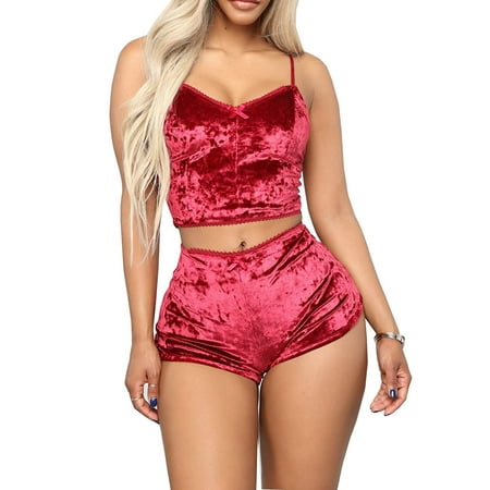 

Women Ladies Velvet Crop Tops Lingerie Underwear Pajamas Bralette&Panty Set