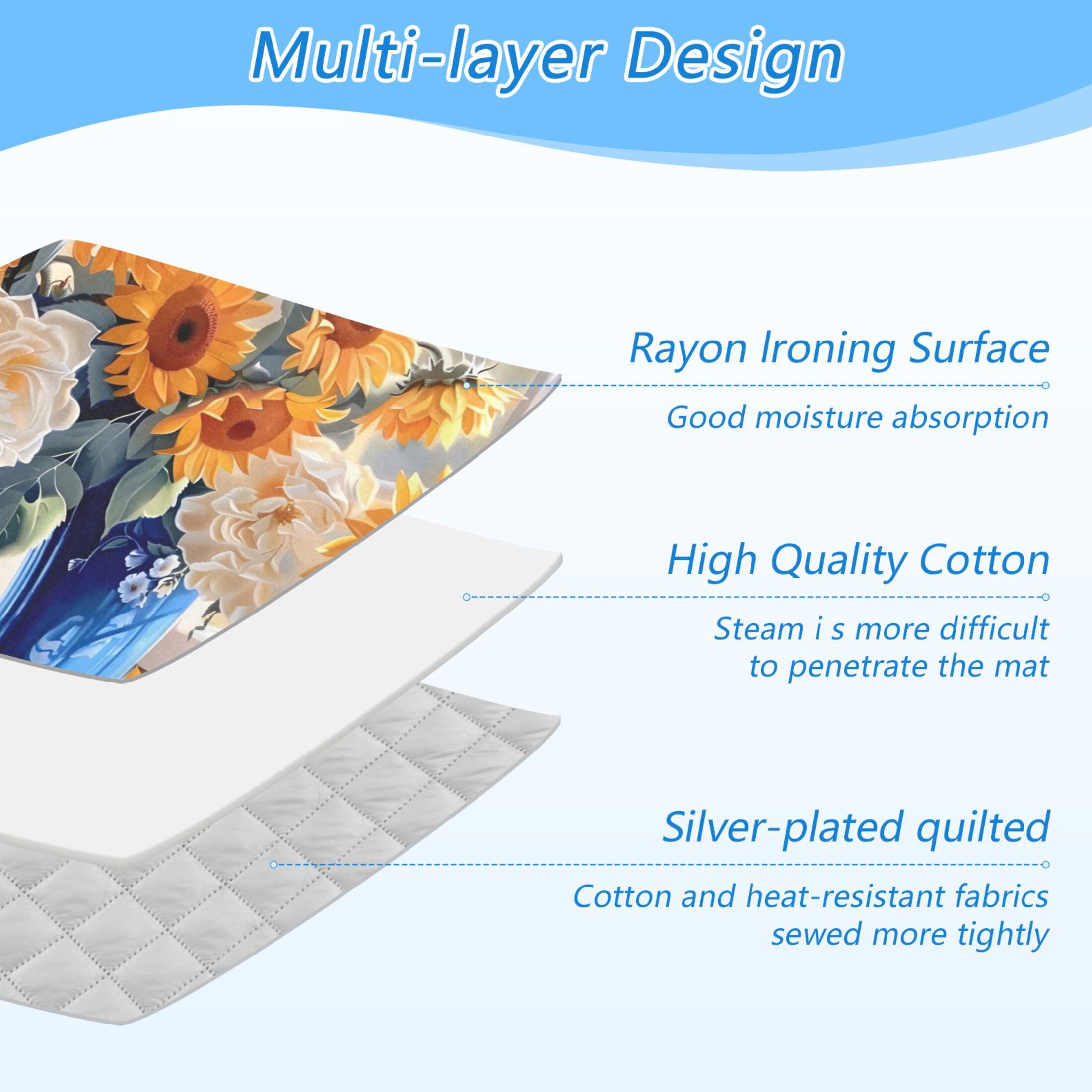 Sunflowers Roses in Vases Ironing Board Covers Heat Resistant Ironing Pad Mat Portable for Travel Washer Dryer Table