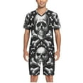 thumbnail image 5 of joogoo Men's Pajama Set Skeletons Halloween V-Neck Pj Shorts Set 2 Piece Loungewear Sleepwear S, 5 of 7