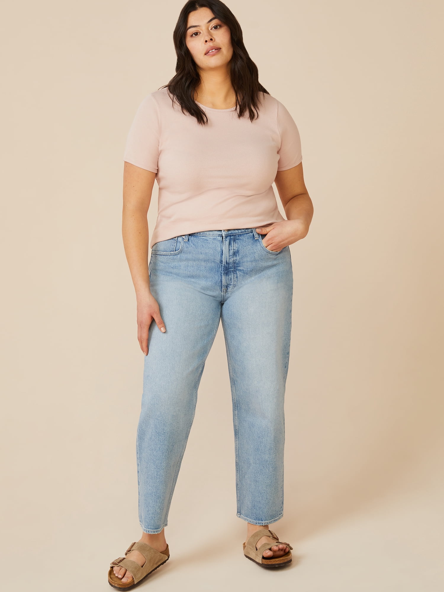 Free Assembly Women's Ribbed Crewneck Tee with Short Sleeves, Sizes XS-XXXL