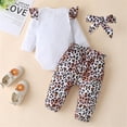 thumbnail image 3 of Newborn Baby Girl Clothes Infant Girls Outfits Ruffle Long Sleeve Mama's Mini Romper Bodysuit Leopard Pants Headband Toddler Baby Girl Outfits,White,0-6 Months, 3 of 7