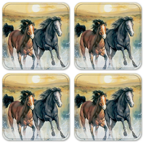 Vinyl Drink Coasters - Set of 4 - Horses in the Surf