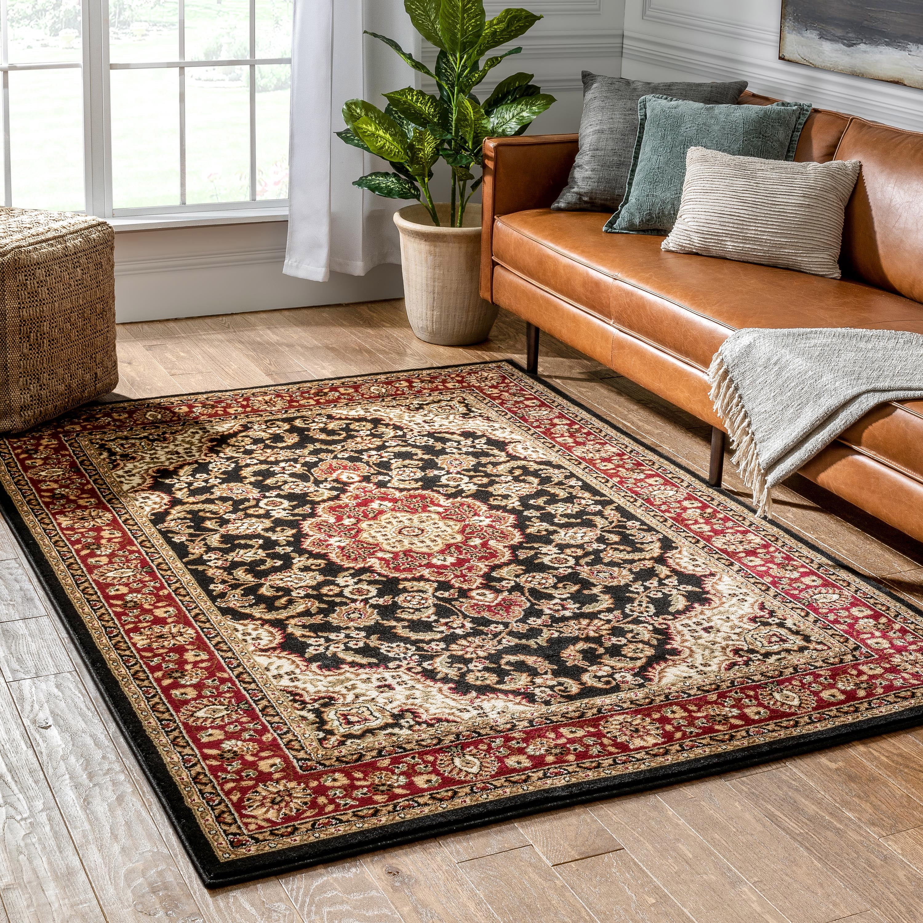 Well Woven Barclay Medallion Kashan Traditional Oriental Persian Black 3'11'' x 5'3'' Area Rug