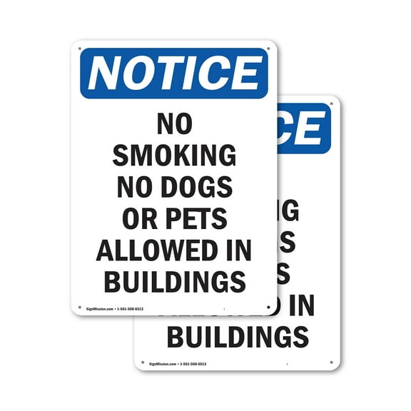 (2 Pack) No Smoking No Dogs Or Pets Allowed OSHA Notice Sign 18 Inch X 24 Inch Indoor / Outdoor Rust-Free Aluminum Metal Signs for Workplace, Workshop, and Construction Site, Made in