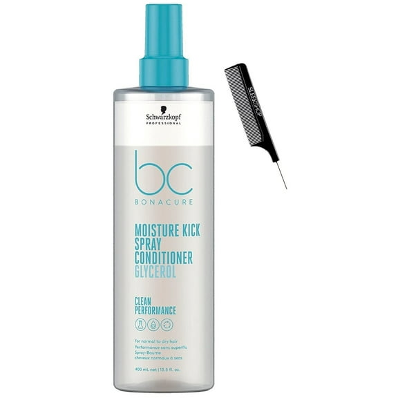 Schwarzkopf BC Bonocure MOISTURE KICK Spray Conditioner GLYCEROL 13.5 oz , Leave-in Conditioning Treatment Conditioner for Normal to Dry Hair, Newest 2023 Formula (w/ SLEEKSHOP Pin Comb)