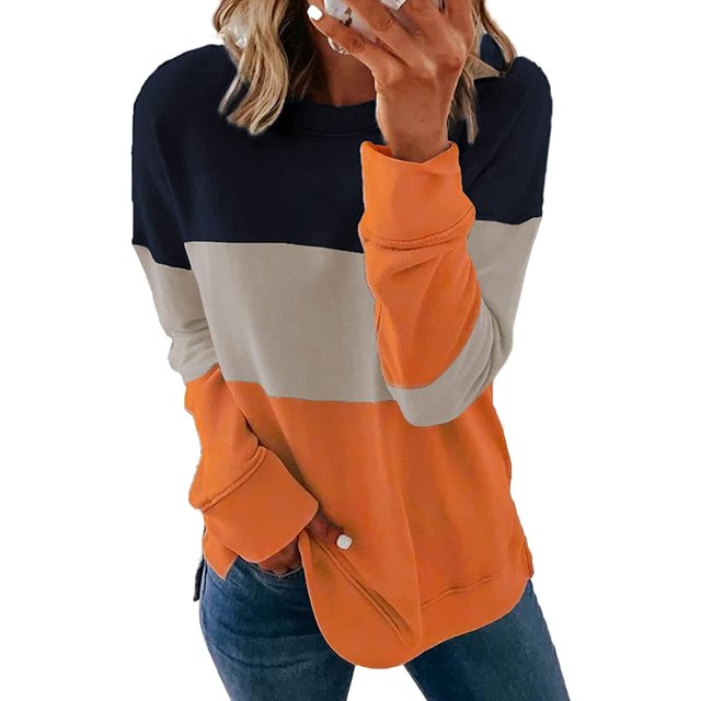Sweat-shirt Décontracté à Col Rond à Manches Longues Imprimé à Rayures et Mollet T-shirts