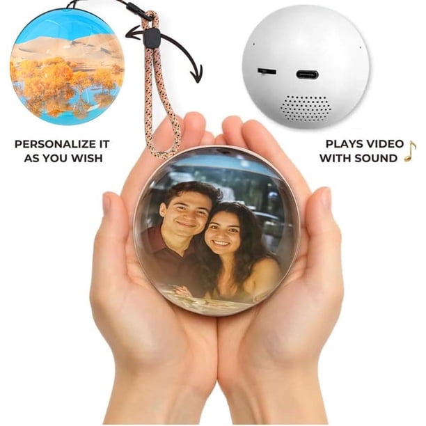 2.7-Inch Personalized 3D Video Crystal Ball With LED Light – USB Rechargeable Memory Orb For Family Photos, Anniversaries, And Home Decor (White)