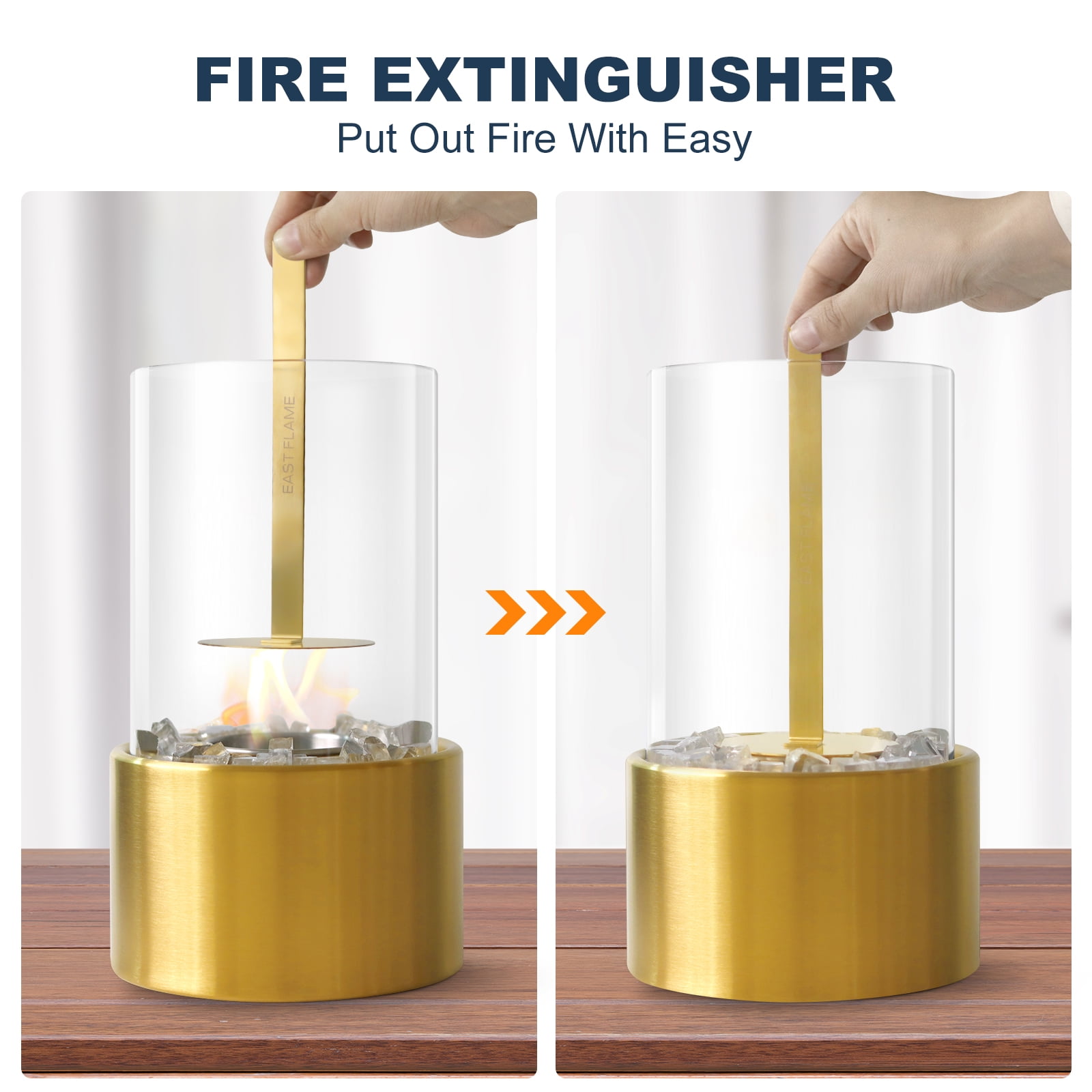 Tabletop Fire Pit-Safer Burning with Windproof Borosilicate Glass Metal Round Fireplace,Home Decor, Gift for Houswarmings, Parties and Weddings-Gold