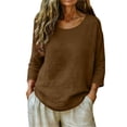 thumbnail image 2 of Gamivast Linen Shirts for Women Plus Size Scoop Neck Oversized Slouchy Fit Tops Soft Lightweight Breathable Basic 3/4 Sleeve Tees Lounge Weekend Fall Everyday Casual outfits, 2 of 5