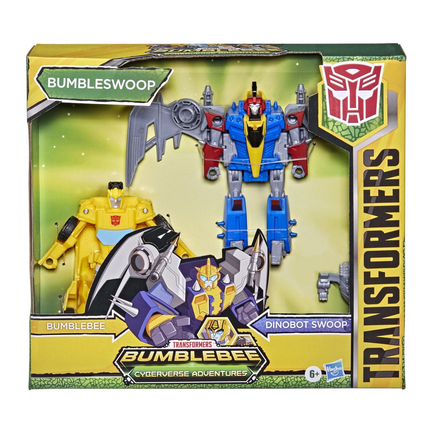 Transformers Bumblebee Cyberverse Adventures Dinobots Unite, pack de 2 figurines Dino Combiners Bumbleswoop, à partir de 6 ans, 11 cm