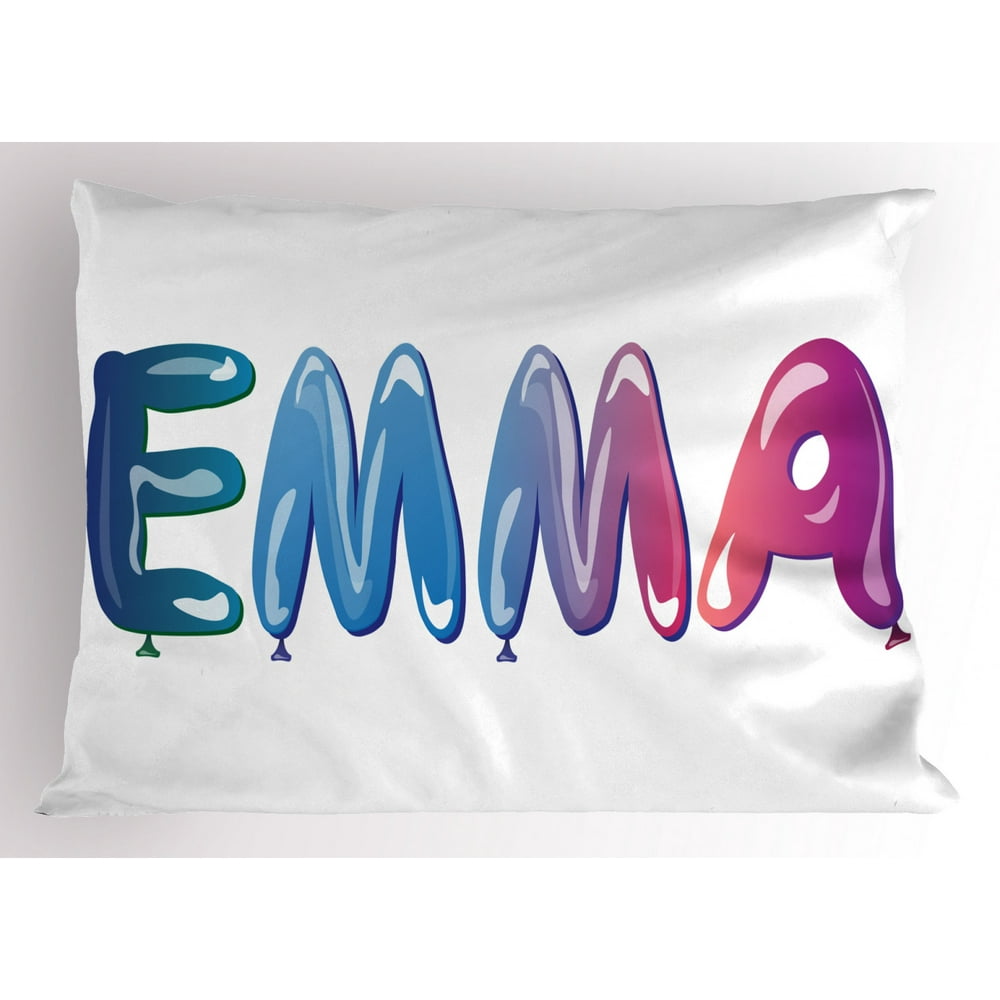 Emma Pillow Sham Feminine Girl Name Design with Ornate Balloons