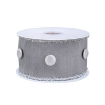 3 in. Silver Dupioni White Button Ribbon with Silver Tinsel Piping