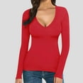 thumbnail image 2 of Fanxing Trendy Womens V Neck Tops Slim Fit Long Sleeve Shirts Basic Tight Y2K T Shirts Winter Clothes 2025, 2 of 7