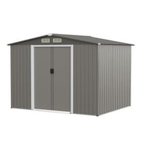 Galvanized Steel Storage Shed 8x6 ft - Garden Outdoor Tool Shed - Gray - Durable Metal Shed with Foundation & Sliding Door
