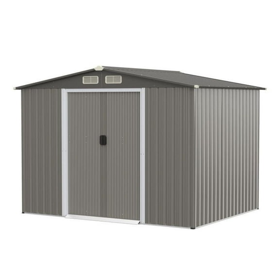 Galvanized Steel Storage Shed 8x6 ft - Garden Outdoor Tool Shed - Gray - Durable Metal Shed with Foundation & Sliding Door