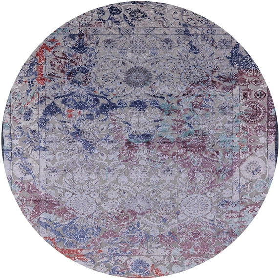 Ahgly Company Indoor Round Mid-Century Modern Purple Oriental Area Rugs, 6' Round
