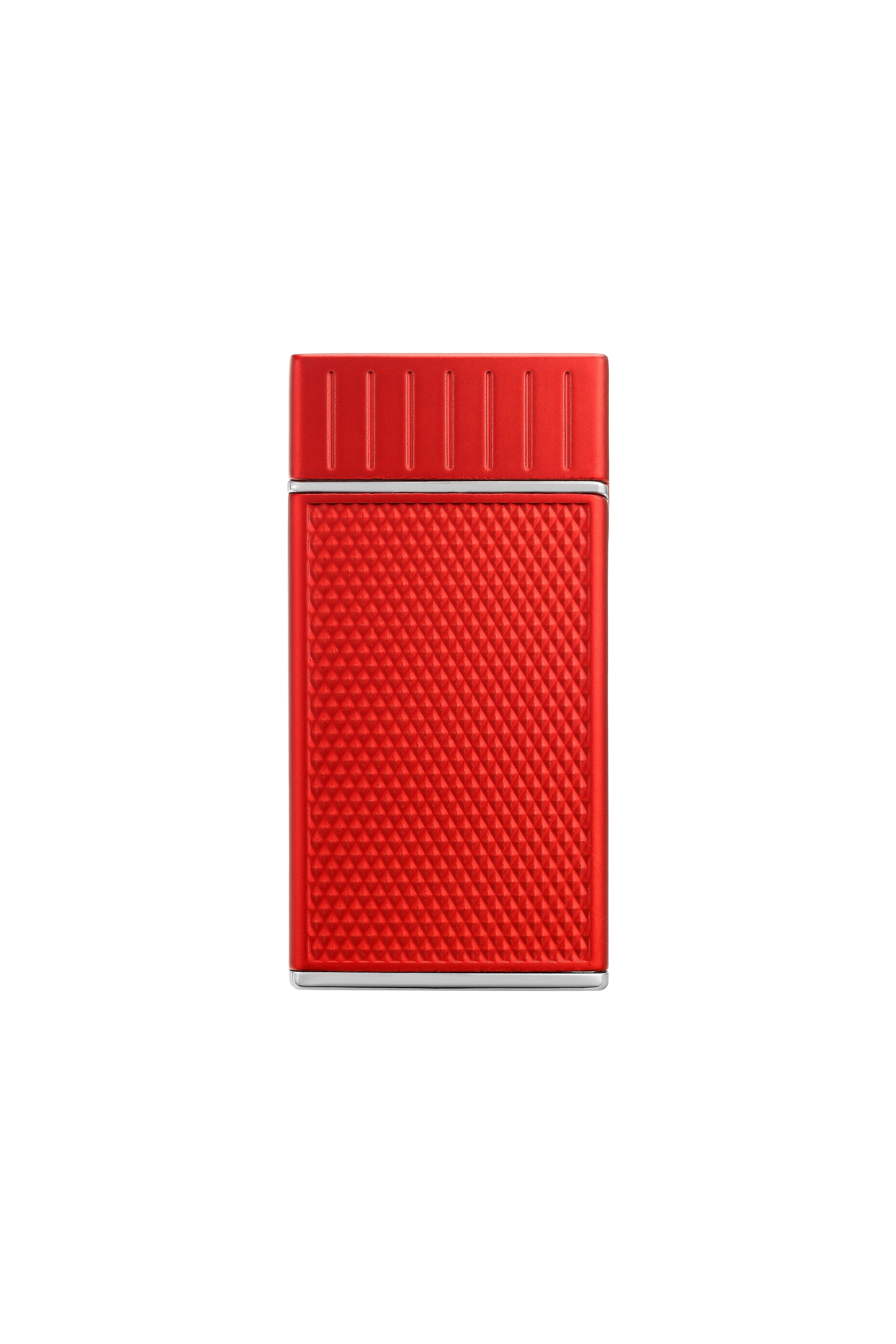 Colibri Julius Double Flame Butane Flint Cigar Lighter with Diamond-Pattern Case, Windproof & Refillable, Cigar Enthusiast's Choice with Blue Fuel Window and Adjustable Flame (Red)