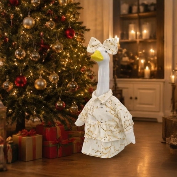 Aurorax Winter Goose Clothes for Cement Goose Porch Goose 23"/17",Porch Goose Outfit 19 inch,Christmas Lace Skirt and Bow Beige Porch Goose Accessories for Yard Outdoor Garden