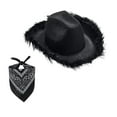 thumbnail image 3 of Sombrero de vaquera estilo vaquero con plumas de estilo occidental, accesorios de color sólido, decoraciones para Toalla Cuadrada Negra, 3 of 6