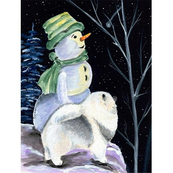 28 x 40 in. Snowman with Keeshond House Size Canvas Flag