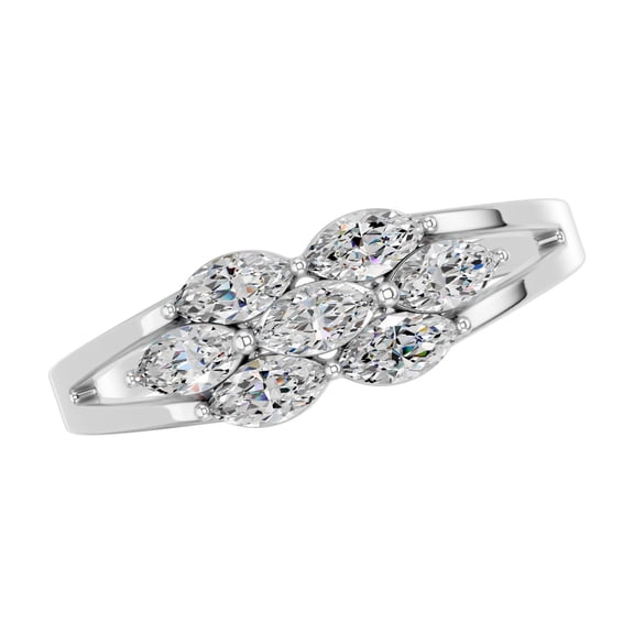 KEEVA JEWELS White Gold Plated Silver Marquise Cut 0.60Ct Moissanite 7 Stone Ring Size 9