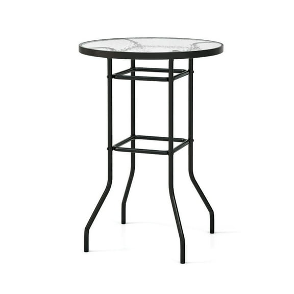 Spaco 38 Inch Patio Bar Table with Tempered Glass Tabletop, Bar Table with Heavy-Duty Metal Frame, Bar Table for Outdoor as Garden, Patio, Black