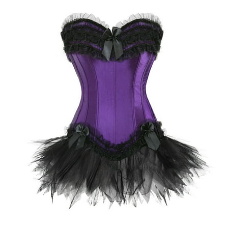 JGGSPWM Womens Tutu Skirt Corset Retro Tube Dress Off the Shoulder Sleeveless Dress Steampunk Renaissance Dress Purple XL