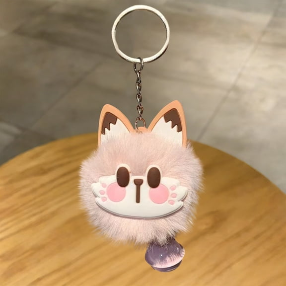 GliJian Cute Universal Plush Keychain with Jingle Bell, Cat Plush Pendant for Backpack Purse Keys Handbags, 1.9" Cartoon Style Key Chain New Year Easter Birthday Gifts for Teens Adults