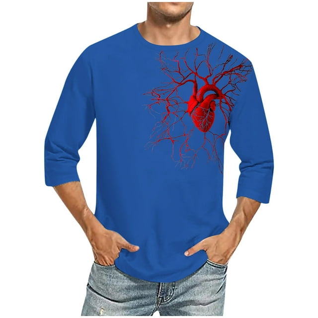 Camisas de Manga Larga para Hombres Imprimir Casual Cuello Redondo Blusa de Manga Corta, Camisas de Lino para Hombres